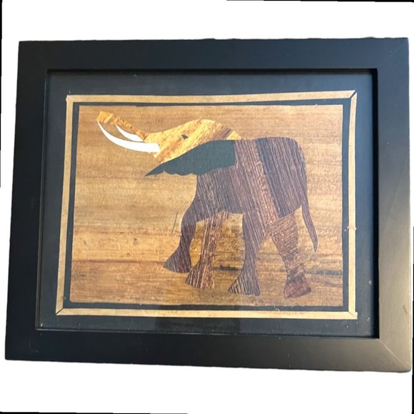 PAIR: FRAMED Wall Art Elephant Handmade Banana Leaf Fiber Paper Clippings Africa - Picture 5 of 7
